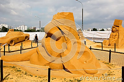 Russian exhibition of sand sculptures. Composition Editorial Stock Photo